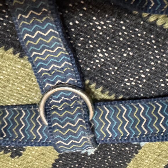 No Pull Dog T-Harness, Chevron Pattern Blue & Green with Brown Buckle - Picture 12 of 14